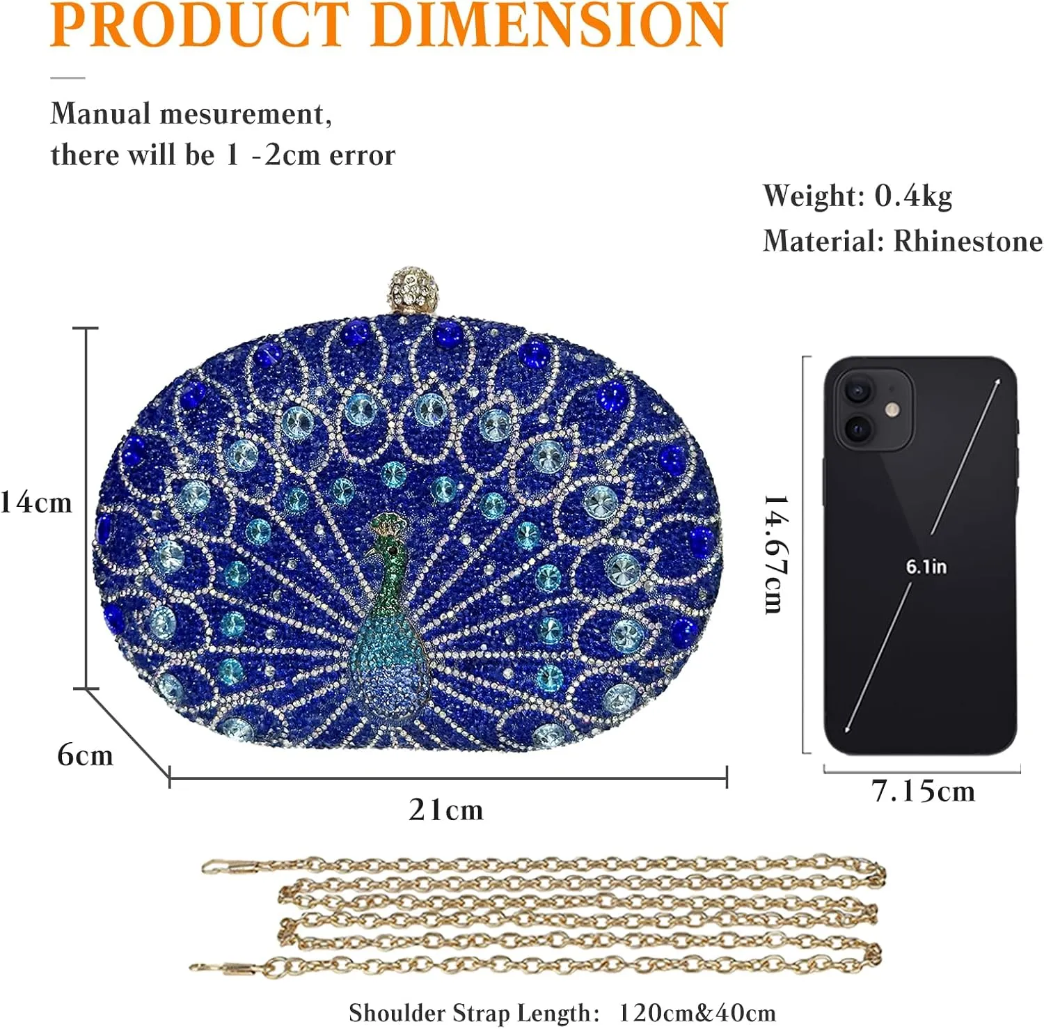 Peacock Evening Bag Rhinestone Clutch Bag for Women Sparkly Crystal Handbag Bridal Wedding Purse Elegant Shoulder Bag