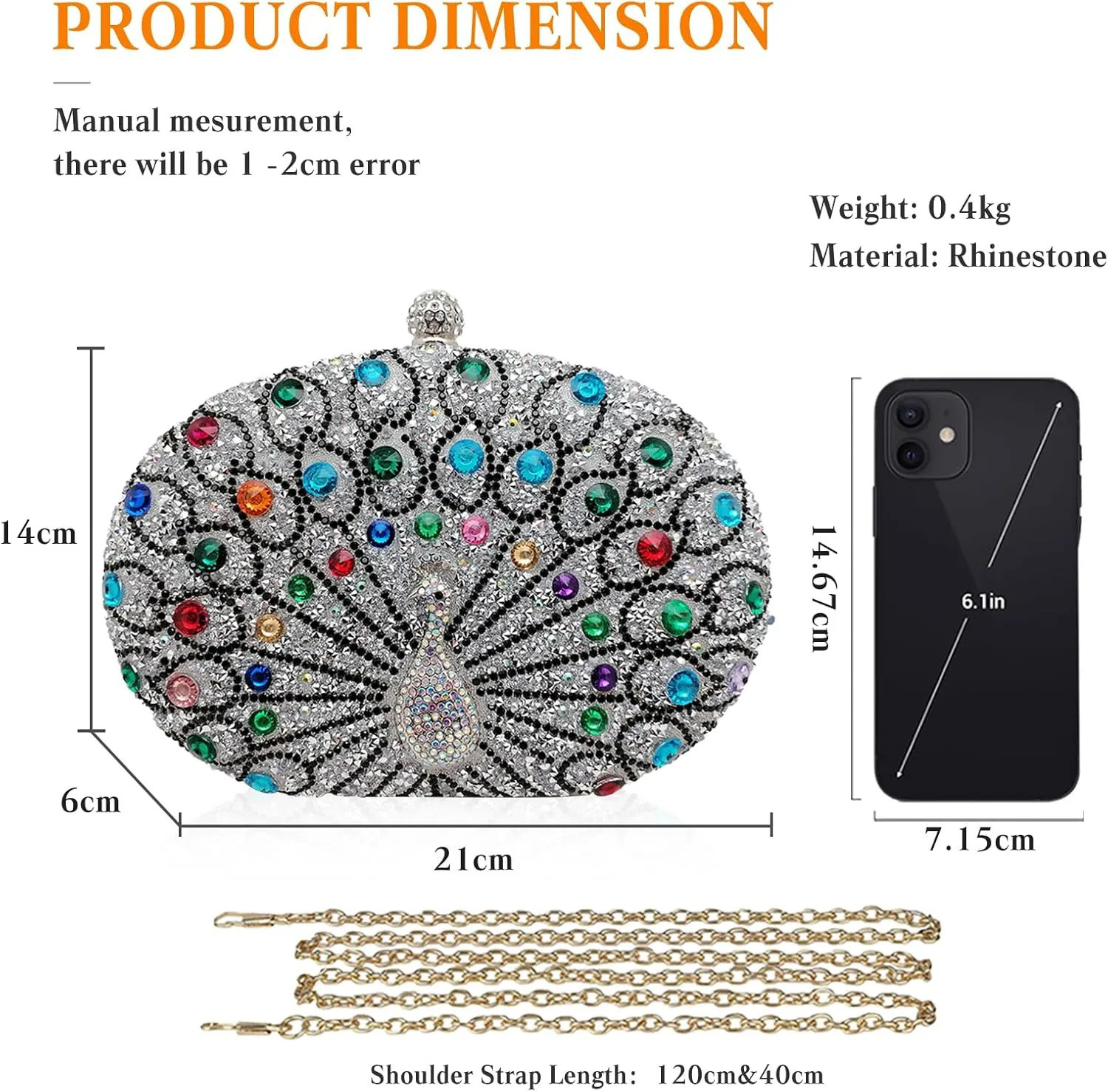 Peacock Evening Bag Rhinestone Clutch Bag for Women Sparkly Crystal Handbag Bridal Wedding Purse Elegant Shoulder Bag