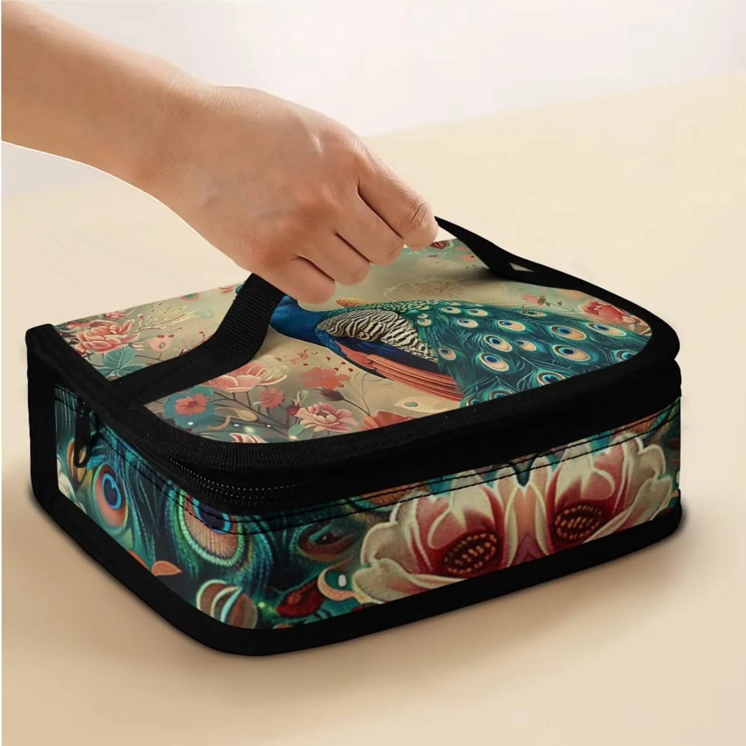 Peacock Print Backpack with Lunch Box Compartment Adjustable Straps Portable School Bag for Kids Retain Freshness Waterproof Insulated Lunch Bag for School