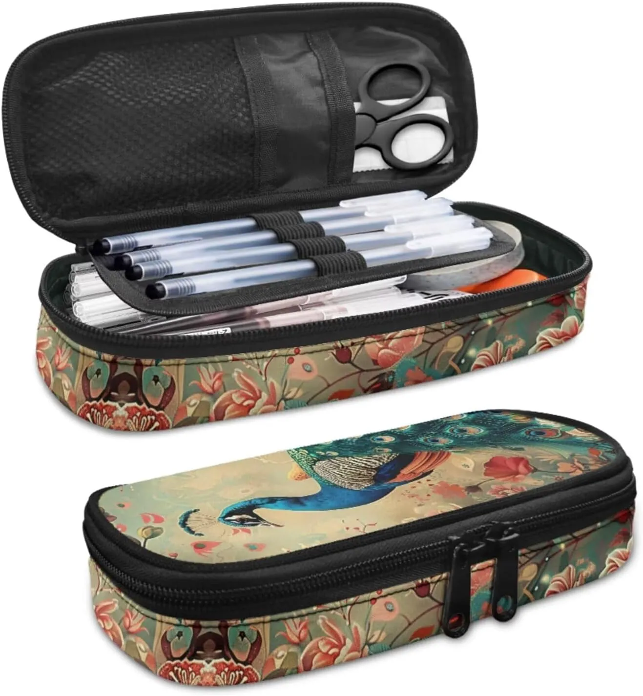 Peacock Print Backpack with Lunch Box Compartment Adjustable Straps Portable School Bag for Kids Retain Freshness Waterproof Insulated Lunch Bag for School