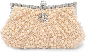 Pearl Clutch Bag for Women Beaded Evening Bag Rhinestone Handbag Bridal Wedding Purse Elegant Crystal Shoulder Bag