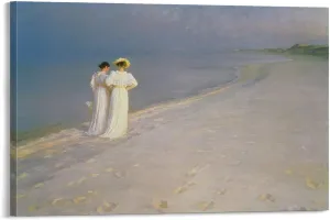 Peder Severin Krøyer - Ummer Evening on The Skagen Southern Beach with Anna Ancher and Marie Kroyer Canvas Art Poster and Wall Art Picture Print Modern Family Bedroom Decor Posters 16x24inch(40x60cm)