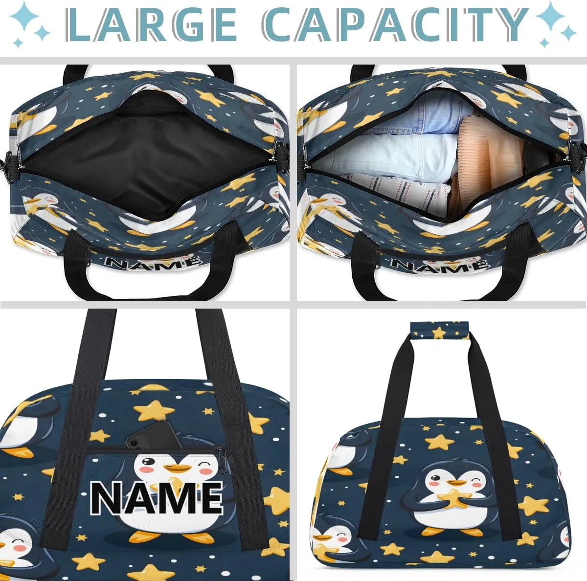 Penguin Mini Gym Bag 18 inch for Women Men Waterproof Custom Penguin Cartoon Travel Duffel Bag Carry On Overnight Tote Nurse Bag for Work Fitness Hiking
