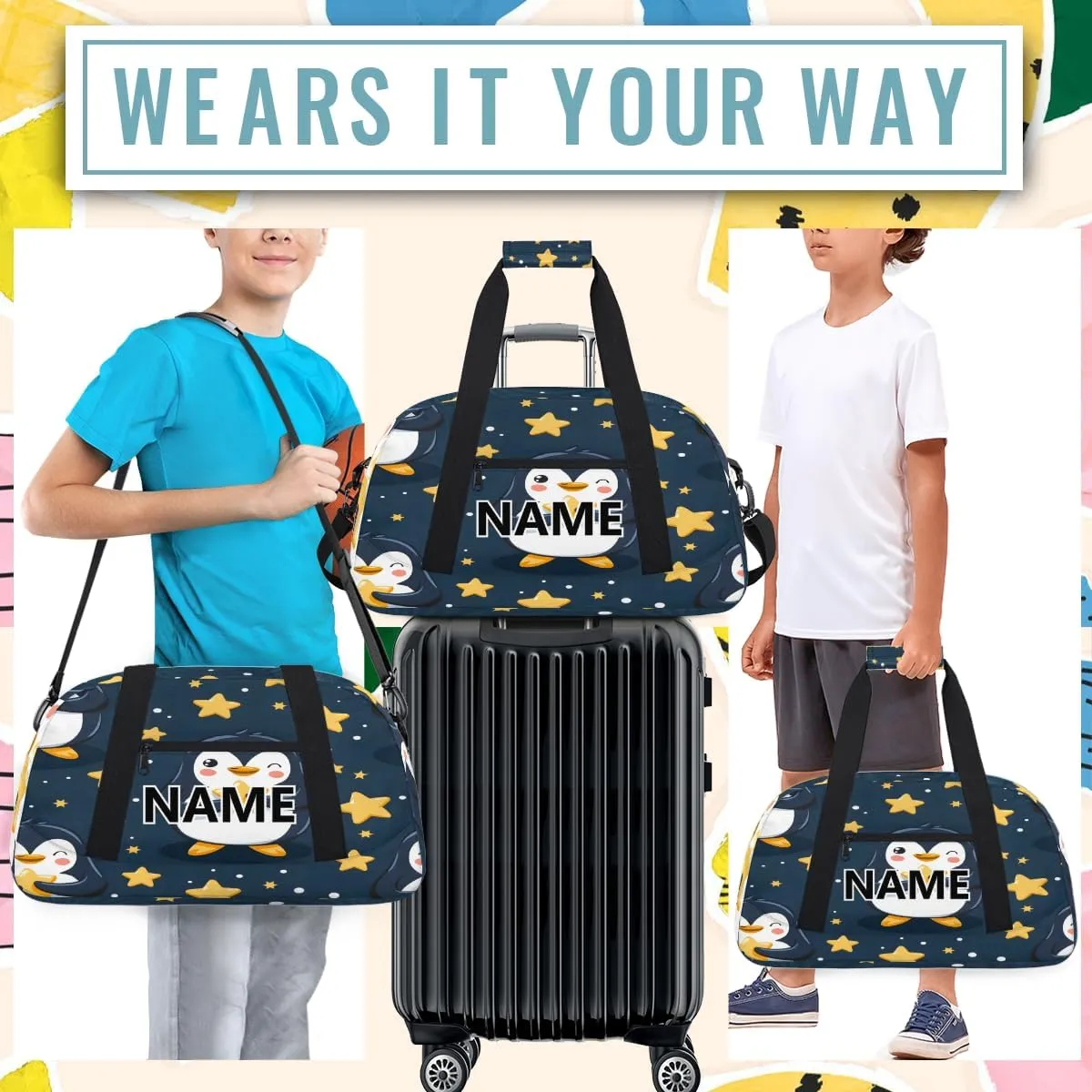 Penguin Mini Gym Bag 18 inch for Women Men Waterproof Custom Penguin Cartoon Travel Duffel Bag Carry On Overnight Tote Nurse Bag for Work Fitness Hiking
