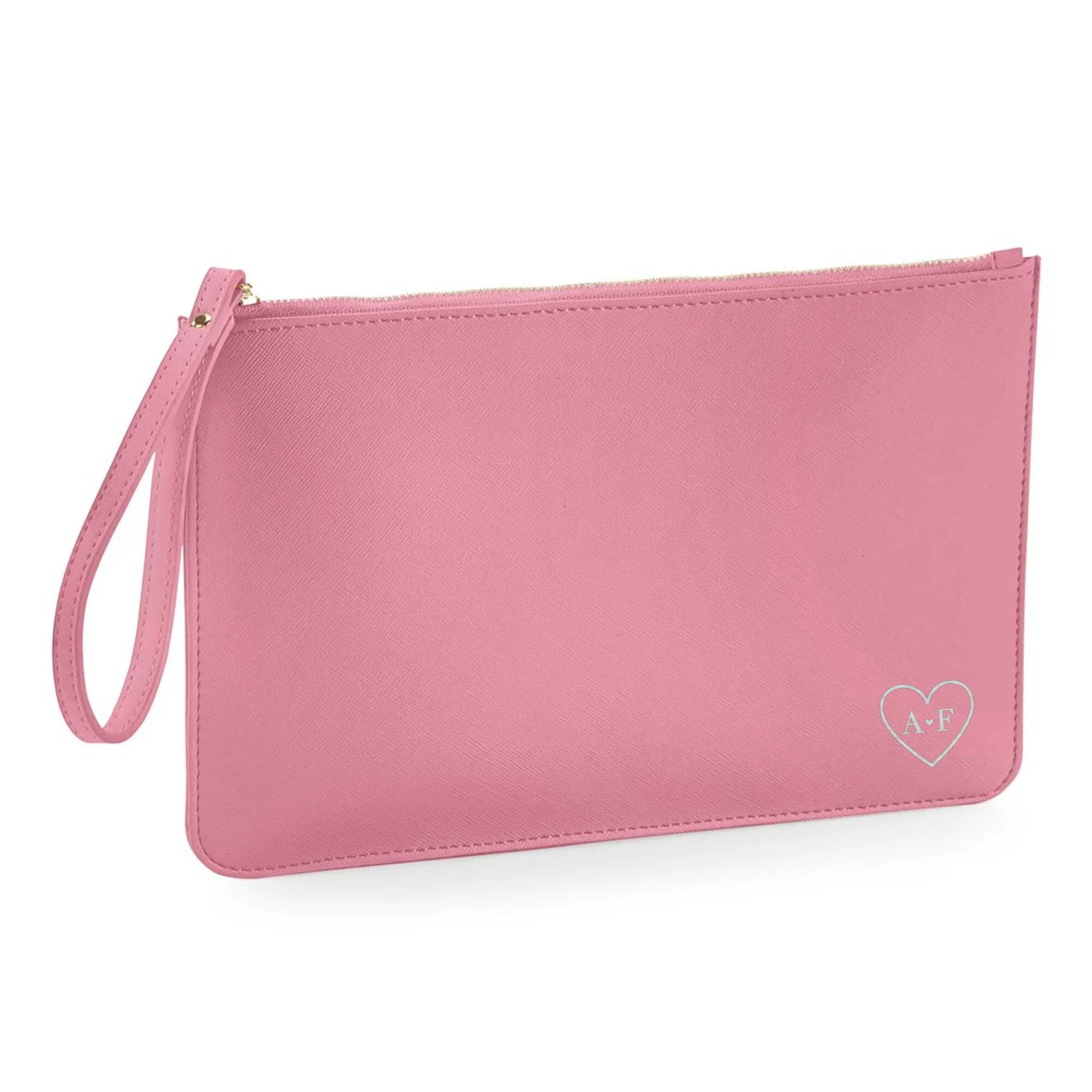 Personalised Monogrammed PU Leather Clutch Bag with Wristlet - Initials & Heart