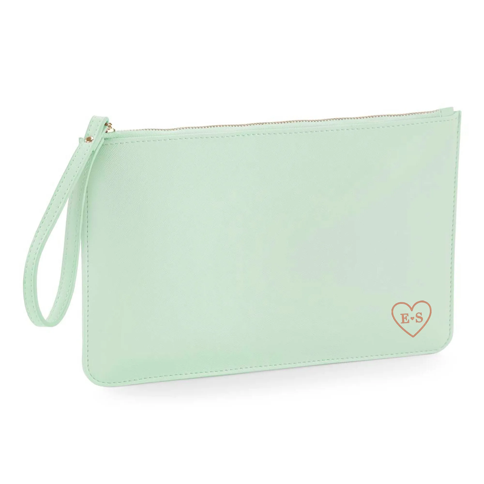 Personalised Monogrammed PU Leather Clutch Bag with Wristlet - Initials & Heart