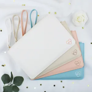 Personalised Monogrammed PU Leather Clutch Bag with Wristlet - Initials & Heart
