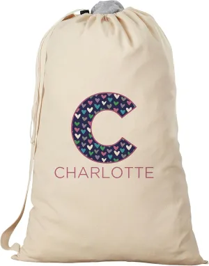 Personalization Universe Pop Pattern Personalized Kid's Laundry Bag - Customizable Storage for Toys & Clothes, Personalized Laundry and Storage Bags For Kids, Custom Canvas Bag with Printed Initial