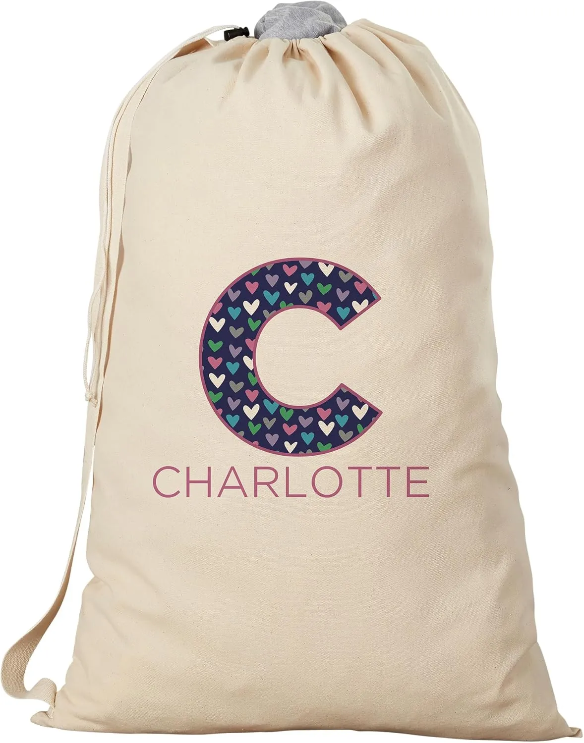 Personalization Universe Pop Pattern Personalized Kid's Laundry Bag - Customizable Storage for Toys & Clothes, Personalized Laundry and Storage Bags For Kids, Custom Canvas Bag with Printed Initial