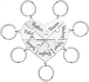 Personalized 2-12 Names Keychain Heart Jigsaw Puzzle Piece Stainless Steel Keychain Set Custom Name Keychain Gifts