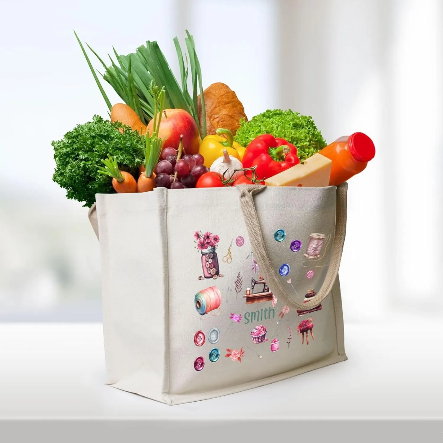 Personalized Canvas Beach Tote Bags for Shopping Travel, Birthday Bridesmaid Christmas Gifts for Women