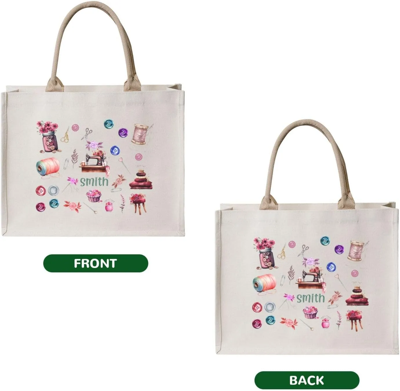Personalized Canvas Beach Tote Bags for Shopping Travel, Birthday Bridesmaid Christmas Gifts for Women