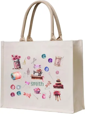Personalized Canvas Beach Tote Bags for Shopping Travel, Birthday Bridesmaid Christmas Gifts for Women