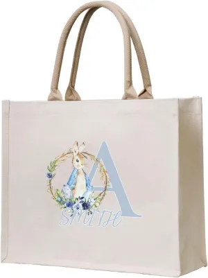 Personalized Canvas Beach Tote Bags for Shopping Travel, Birthday Bridesmaid Christmas Gifts for Women