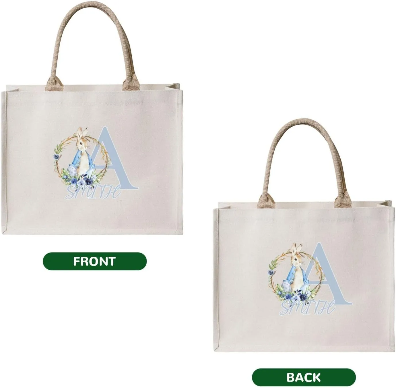 Personalized Canvas Beach Tote Bags for Shopping Travel, Birthday Bridesmaid Christmas Gifts for Women