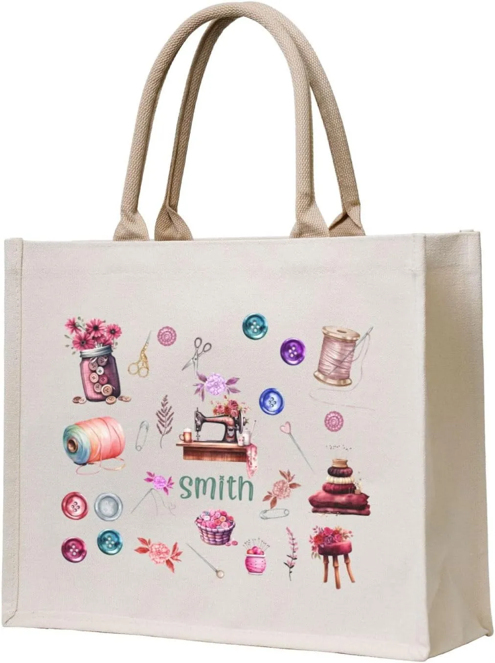 Personalized Canvas Beach Tote Bags for Shopping Travel, Birthday Bridesmaid Christmas Gifts for Women
