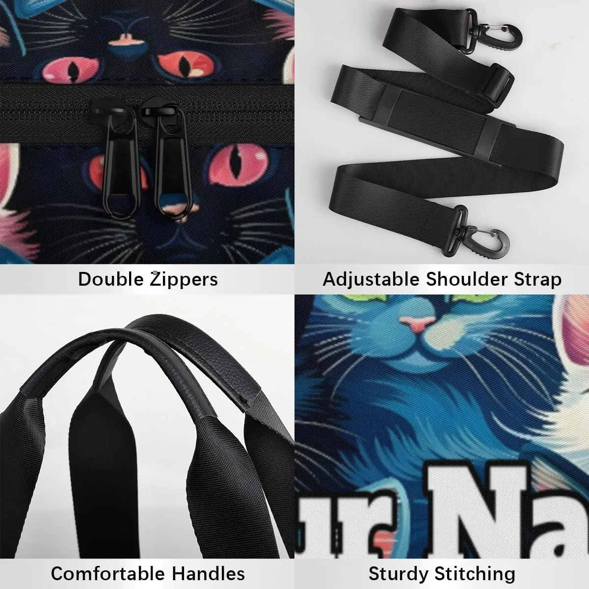 Personalized Cat Theme Sport Gym Bag, Custom Name Duffel Bags for Men, Waterproof Custom Sport Duffel Bag, Gymnastics Dance, Colourful Cat