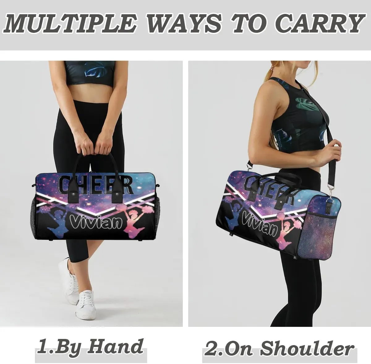 Personalized Cheer Bag for Cheerleader, Custom Sport Duffel Bag with Name Customized Travel Overnight Weekender Bags Dance Bag, Stars Sky Personalized Cheerleading