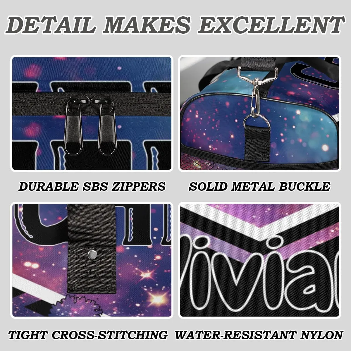 Personalized Cheer Bag for Cheerleader, Custom Sport Duffel Bag with Name Customized Travel Overnight Weekender Bags Dance Bag, Stars Sky Personalized Cheerleading