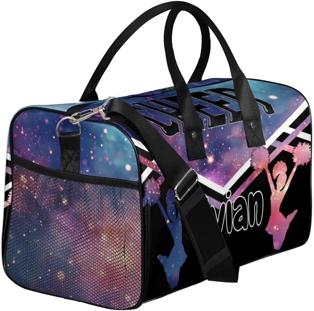 Personalized Cheer Bag for Cheerleader, Custom Sport Duffel Bag with Name Customized Travel Overnight Weekender Bags Dance Bag, Stars Sky Personalized Cheerleading