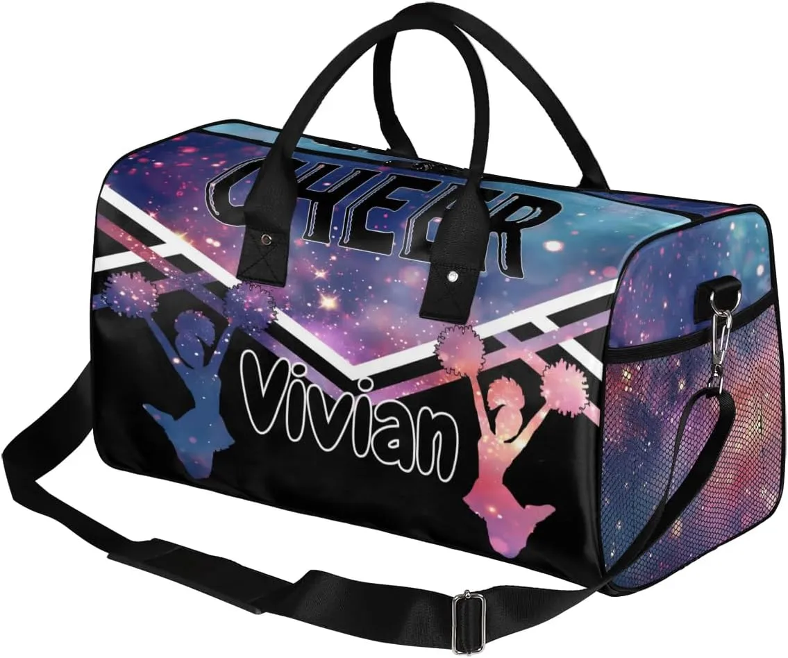Personalized Cheer Bag for Cheerleader, Custom Sport Duffel Bag with Name Customized Travel Overnight Weekender Bags Dance Bag, Stars Sky Personalized Cheerleading