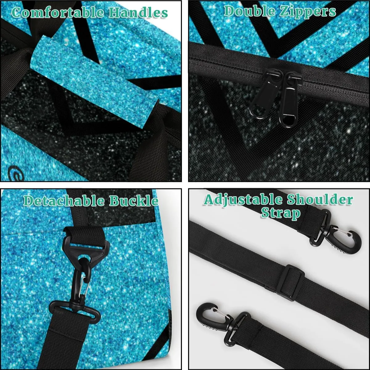 Personalized Cheer Bag Girl Sport Duffel Bag, Custom Kids Gym Bag, Customize Travel Duffle Bag with Name, Overnight Weekender Bags,Glitter Sky Blue, Cheerleading Gifts