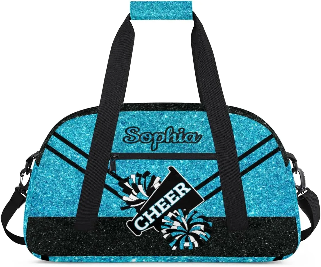 Personalized Cheer Bag Girl Sport Duffel Bag, Custom Kids Gym Bag, Customize Travel Duffle Bag with Name, Overnight Weekender Bags,Glitter Sky Blue, Cheerleading Gifts