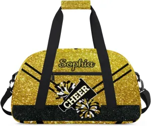 Personalized Cheer Bag Girl Sport Duffel Bag, Custom Kids Gym Bag, Customize Travel Duffle Bag with Name, Overnight Weekender Bags,Glitter Yellow, Cheerleading Gifts