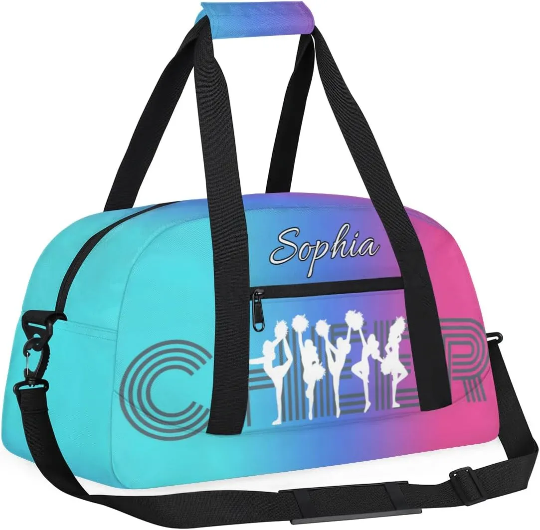 Personalized Cheer Bag with Name Custom Cheerleader Bags Cheer Dance Bag Customize Cheer Duffel Bag Overnight Weekender Bag, Blue Pink