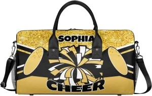 Personalized Cheer Bags for Cheerleaders Custom Sport Duffel Bag Gym Bag Travel Duffle Bag Overnight Weekender Bag with Name Yellow Glitter
