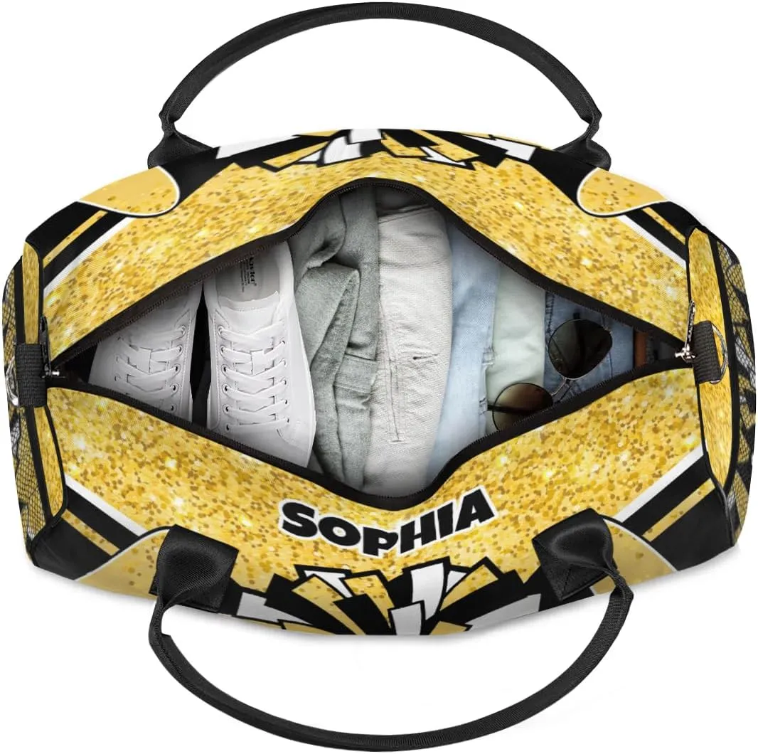 Personalized Cheer Bags for Cheerleaders Custom Sport Duffel Bag Gym Bag Travel Duffle Bag Overnight Weekender Bag with Name Yellow Glitter