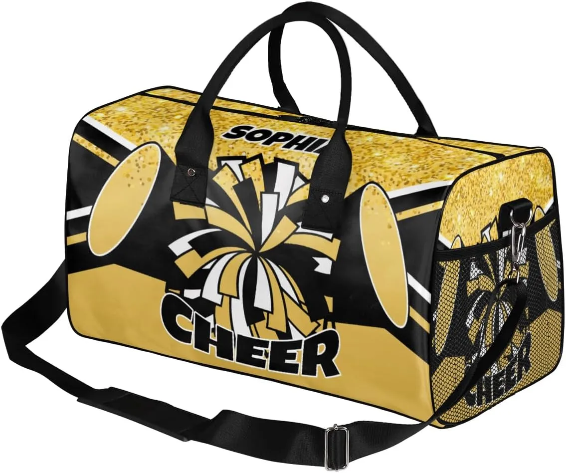 Personalized Cheer Bags for Cheerleaders Custom Sport Duffel Bag Gym Bag Travel Duffle Bag Overnight Weekender Bag with Name Yellow Glitter