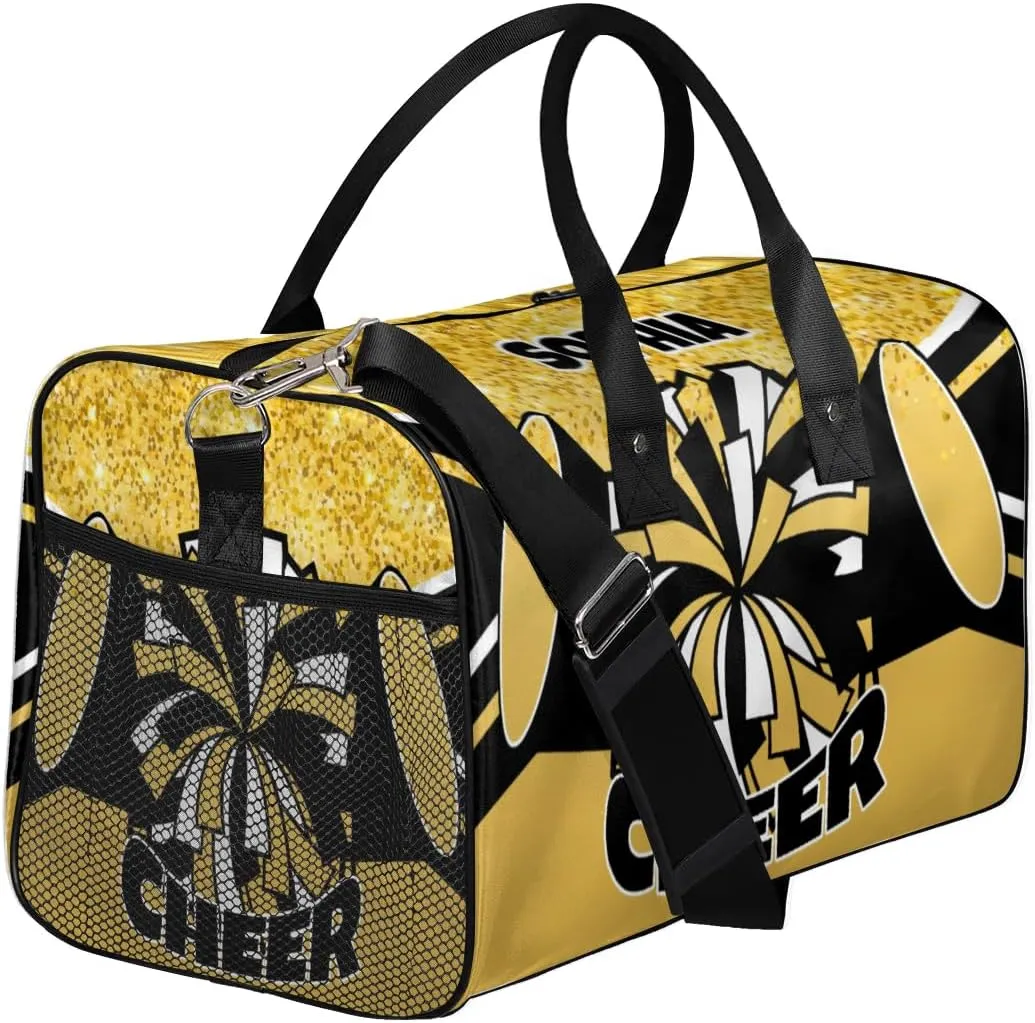 Personalized Cheer Bags for Cheerleaders Custom Sport Duffel Bag Gym Bag Travel Duffle Bag Overnight Weekender Bag with Name Yellow Glitter
