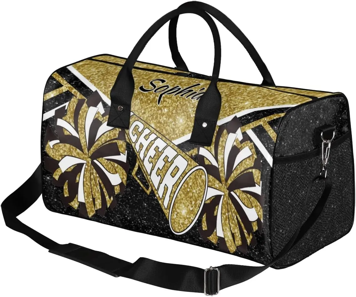 Personalized Cheer Duffel Bag for Cheerleaders, Custom Name Sports Bag for Women Men, Custom Cheerleading Travel Duffle Bags, Weekender Bag Gym Bag, Dark Gold Glitter