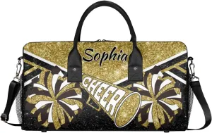 Personalized Cheer Duffel Bag for Cheerleaders, Custom Name Sports Bag for Women Men, Custom Cheerleading Travel Duffle Bags, Weekender Bag Gym Bag, Dark Gold Glitter