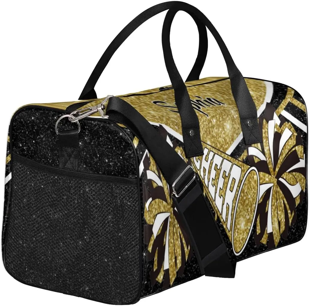 Personalized Cheer Duffel Bag for Cheerleaders, Custom Name Sports Bag for Women Men, Custom Cheerleading Travel Duffle Bags, Weekender Bag Gym Bag, Dark Gold Glitter