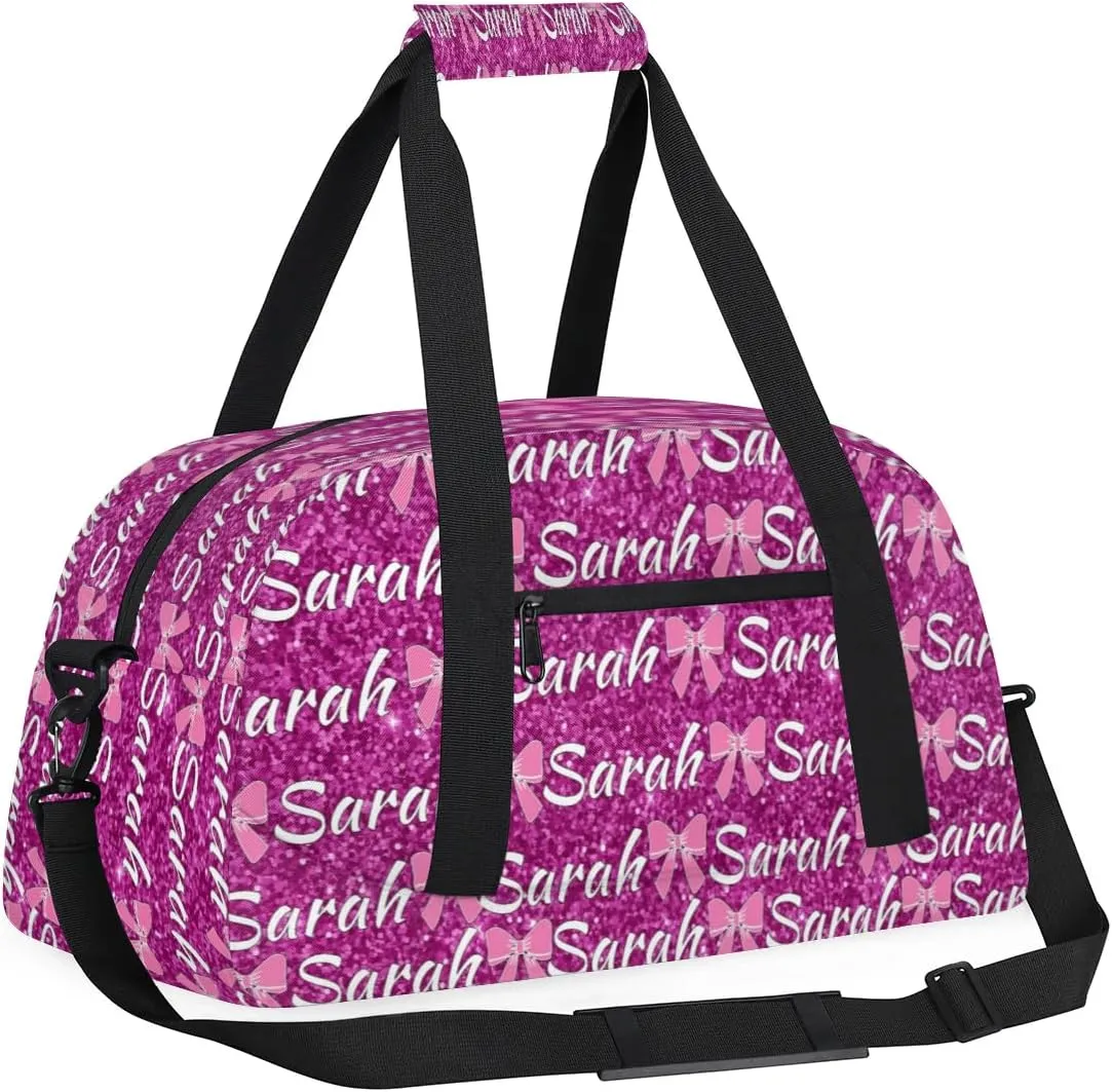 Personalized Cheer Duffel Bags Custom Cheerleader Bag with Name for Sport Events Dance Bag Customized Travel Gym Bag Overnight Weekender Carry-on Bag, Magenta Glitter