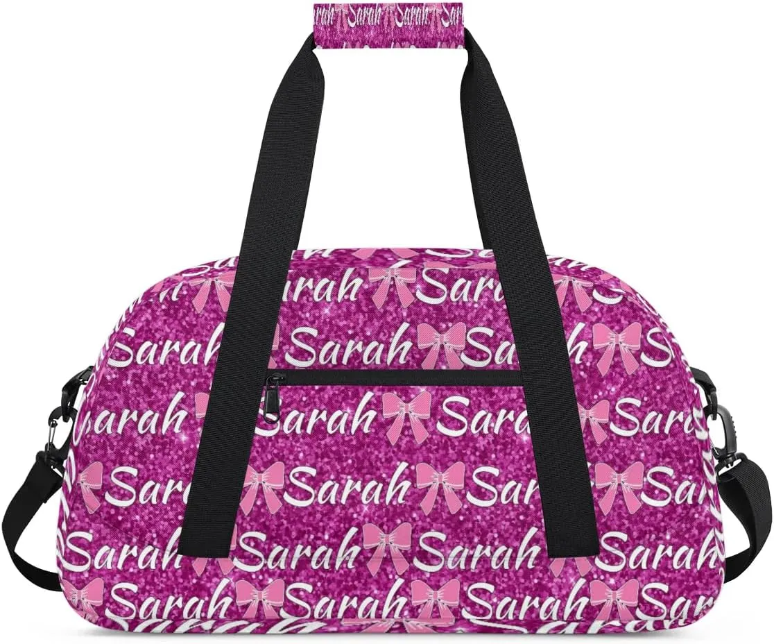 Personalized Cheer Duffel Bags Custom Cheerleader Bag with Name for Sport Events Dance Bag Customized Travel Gym Bag Overnight Weekender Carry-on Bag, Magenta Glitter