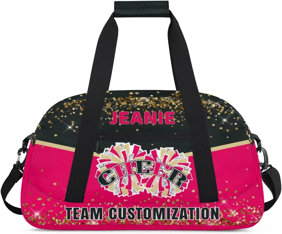 Personalized Cheer Gym Bags for Girls Kids Cheerleaders with Custom Name Sport Dance Perform Training Duffel Bags for Overnight Weekender Travel Black Red