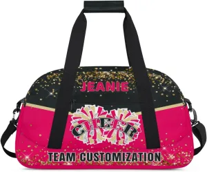 Personalized Cheer Gym Bags for Girls Kids Cheerleaders with Custom Name Sport Dance Perform Training Duffel Bags for Overnight Weekender Travel Black Red