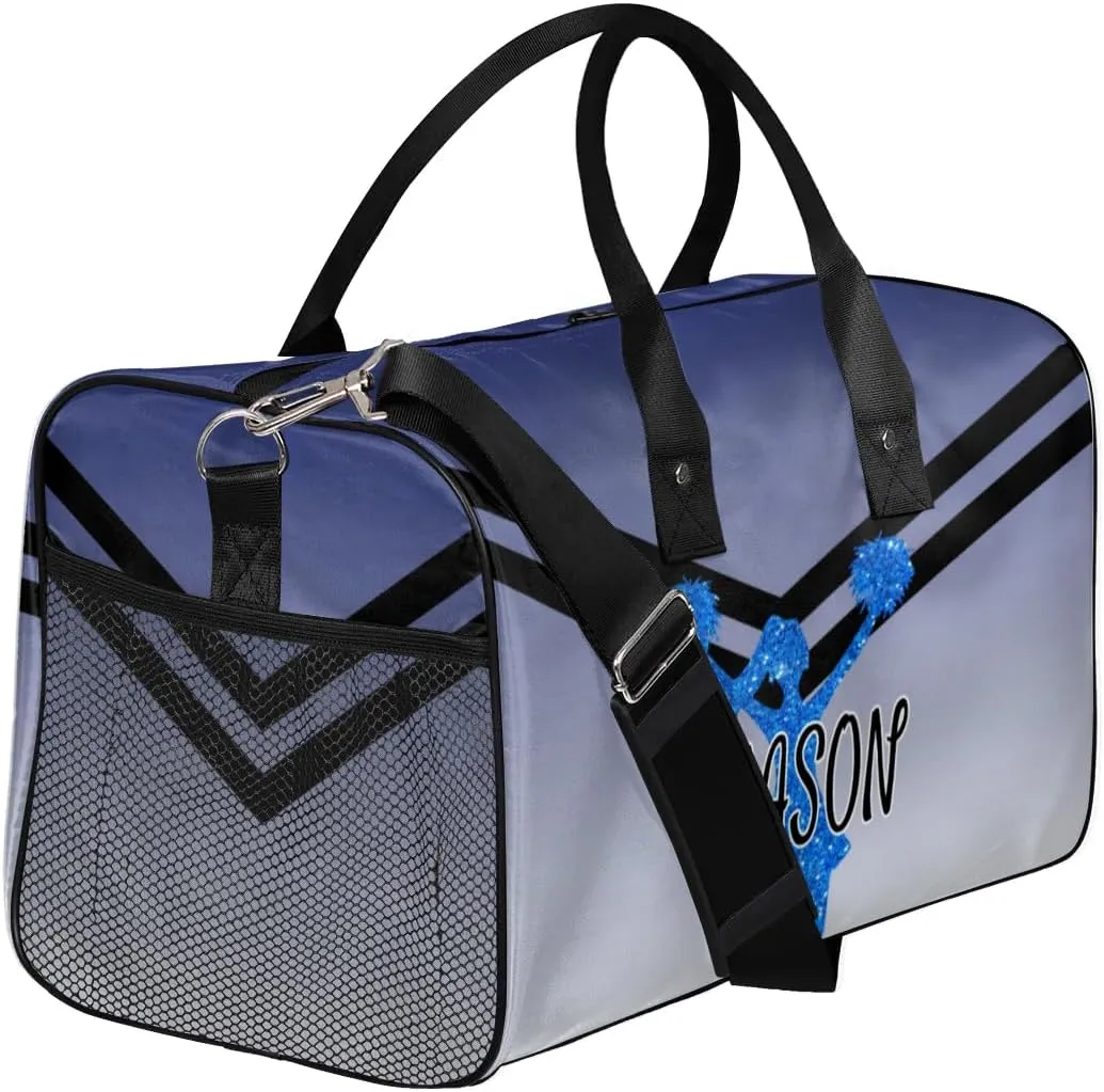 Personalized Cheerleader Cheer Bag for Women, Sport Duffel Bag with Name Customized Travel Overnight Weekender Bags, Cobalt Blue Gradient Cheerleader Silhouette