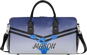 Personalized Cheerleader Cheer Bag for Women, Sport Duffel Bag with Name Customized Travel Overnight Weekender Bags, Cobalt Blue Gradient Cheerleader Silhouette
