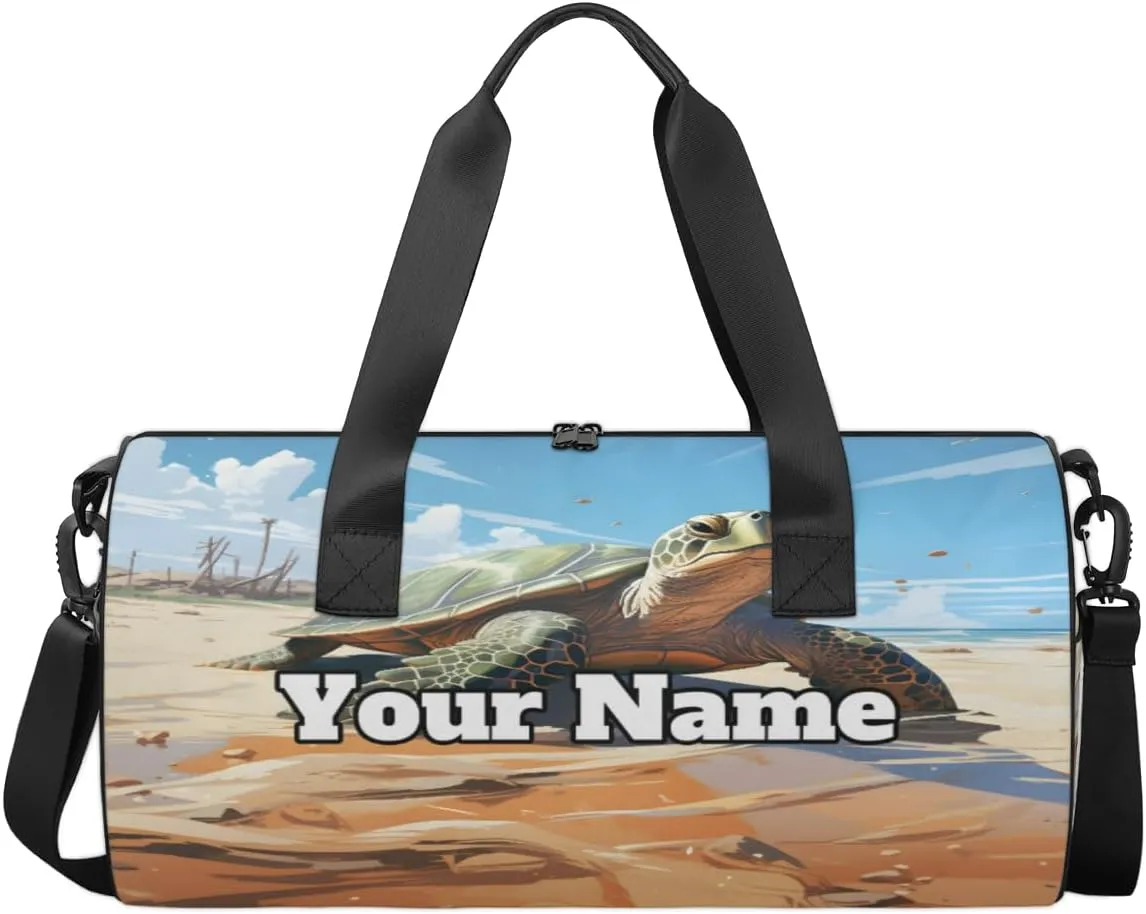 Personalized Coastal Turtle Sport Gym Bag, Custom Name Duffel Bags for Men, Waterproof Custom Sport Duffel Bag, Gymnastics Dance, Turtle