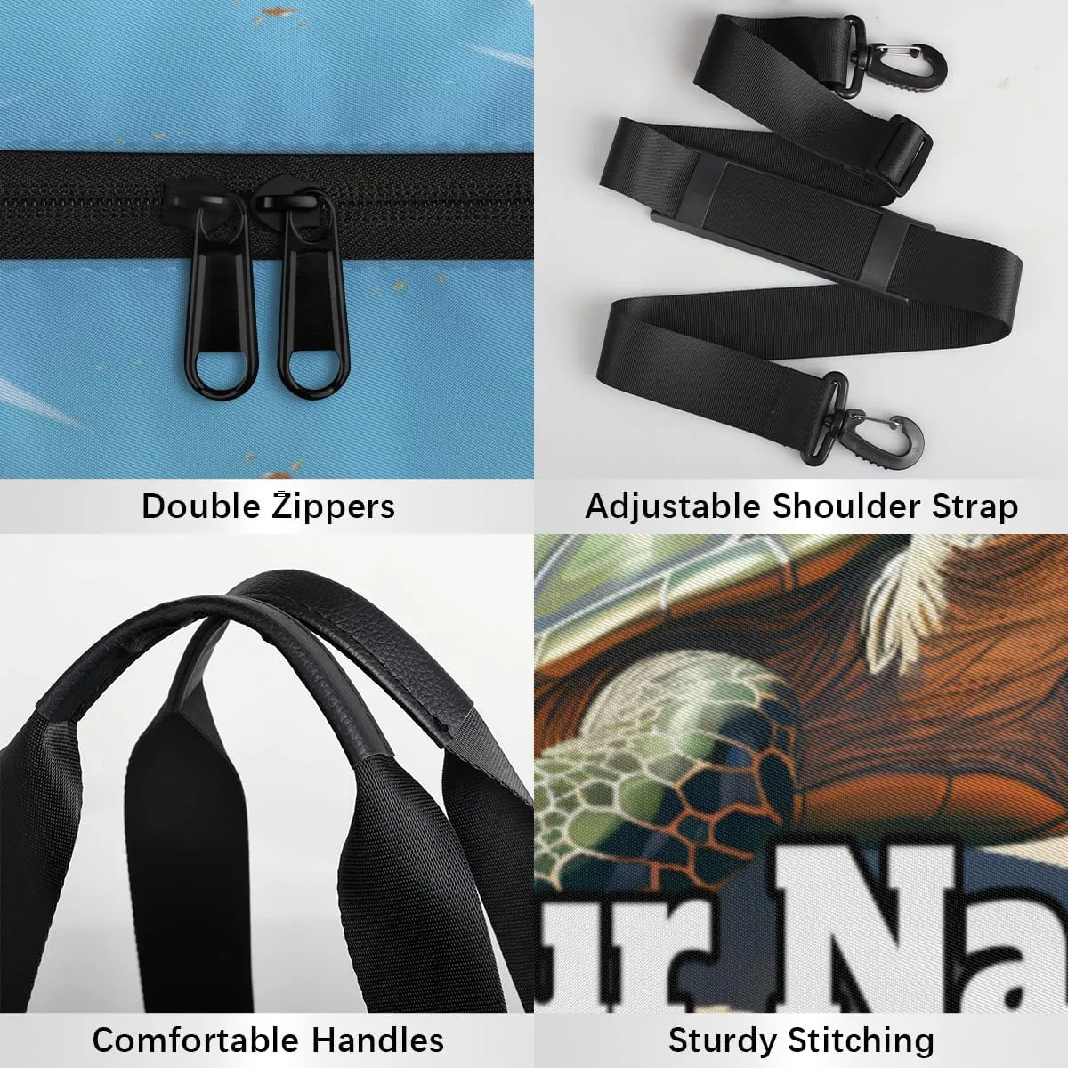 Personalized Coastal Turtle Sport Gym Bag, Custom Name Duffel Bags for Men, Waterproof Custom Sport Duffel Bag, Gymnastics Dance, Turtle