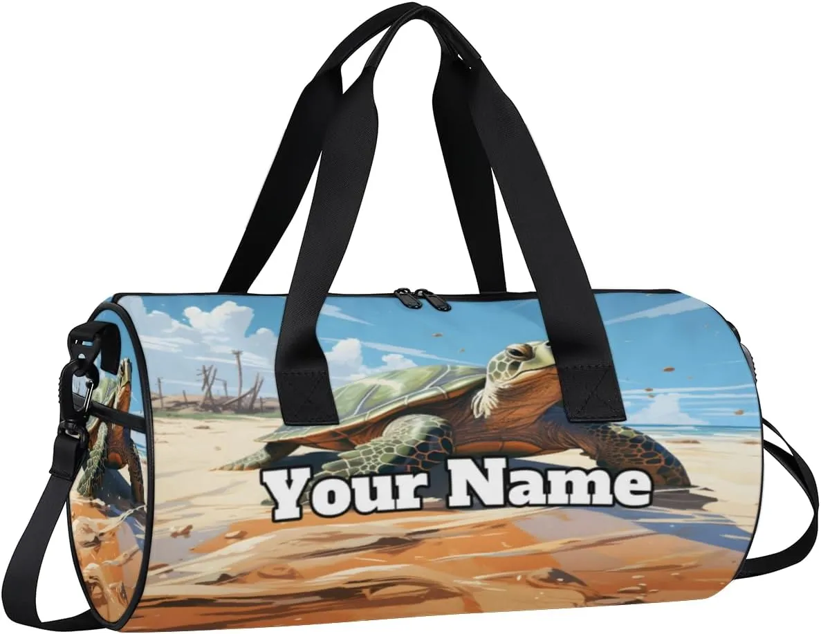 Personalized Coastal Turtle Sport Gym Bag, Custom Name Duffel Bags for Men, Waterproof Custom Sport Duffel Bag, Gymnastics Dance, Turtle
