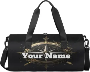 Personalized Compass Sport Gym Bag, Custom Name Duffel Bags for Men, Waterproof Custom Sport Duffel Bag, Gymnastics Dance, Vintage Compass