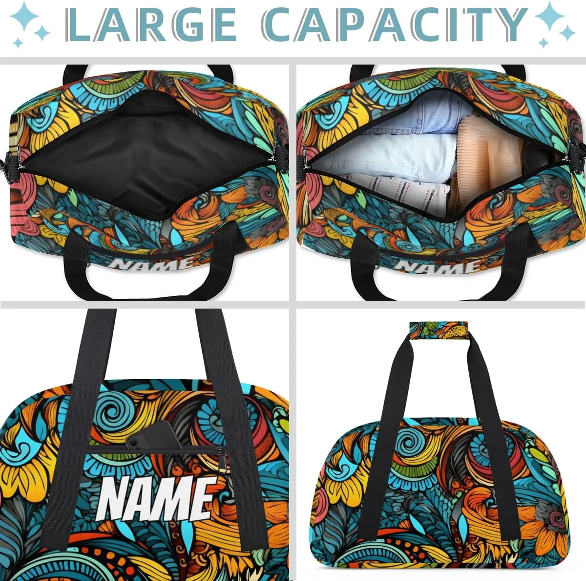 Personalized Custom Gym Bag for Women Men Carry on Tribe Flower Travel Duffel Tote Western Vintage Overnight Workout Weekender Bag