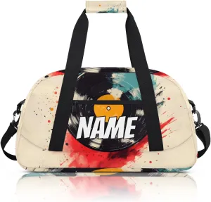Personalized Custom Gym Bag for Women Men Carry on Vinyl Records Travel Duffel Tote Musical Vintage Overnight Workout Weekender Bag