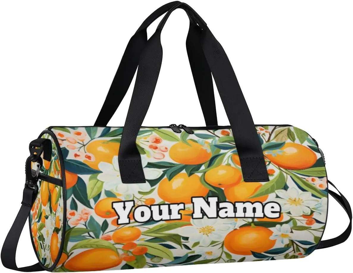 Personalized Cut Fruits Sport Gym Bag, Custom Name Duffel Bags for Men, Waterproof Custom Sport Duffel Bag, Gymnastics Dance, Floral