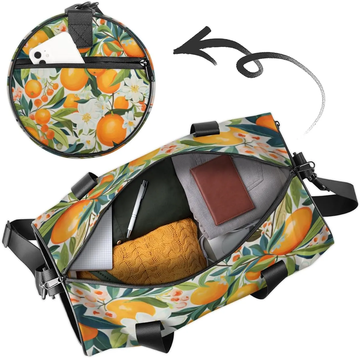 Personalized Cut Fruits Sport Gym Bag, Custom Name Duffel Bags for Men, Waterproof Custom Sport Duffel Bag, Gymnastics Dance, Floral